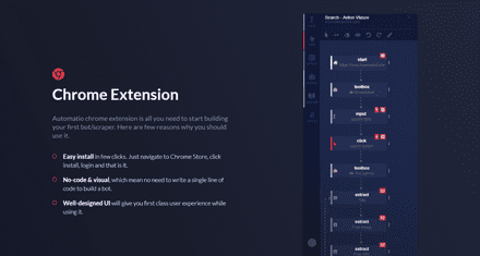 It's a well-designed chrome extension with a drag-&-drop interface to build a complete bot/web scraper without knowing a single line of code. The features are too many to list here. Of the 1.5 years of work there, "my favorite part was coming up with a solution to add support of shadow DOM, iframe, and lazy-loading which none of the competitors have yet. I've developed a deep understanding of the Javascript DOM while working on this project.